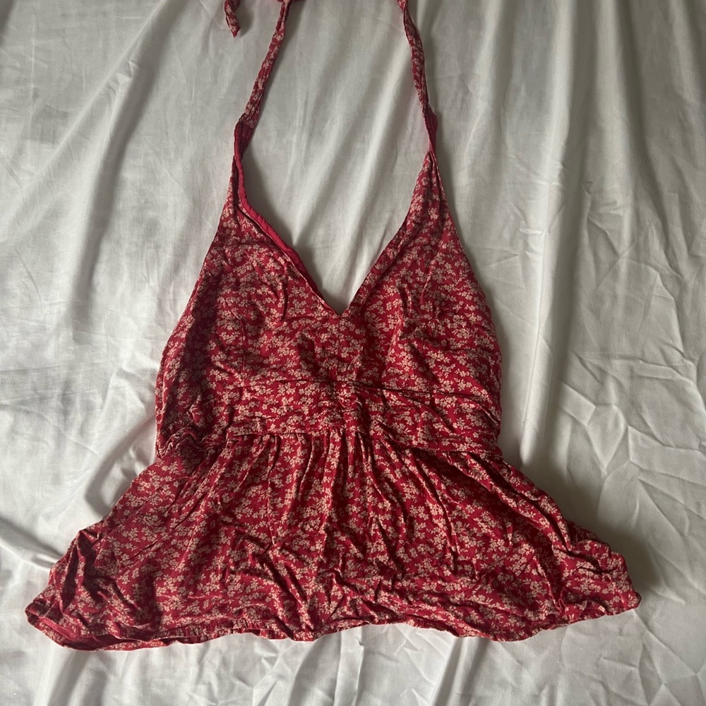 American Eagle Floral Red Halter Top